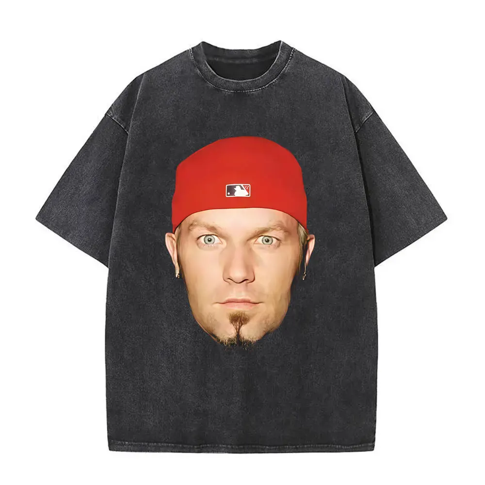 

Washed Vintage Rock Band Limp Bizkit Face Graphic T-shirt Men Women Casual Oversized Short Sleeve T Shirts Male Retro Streetwear