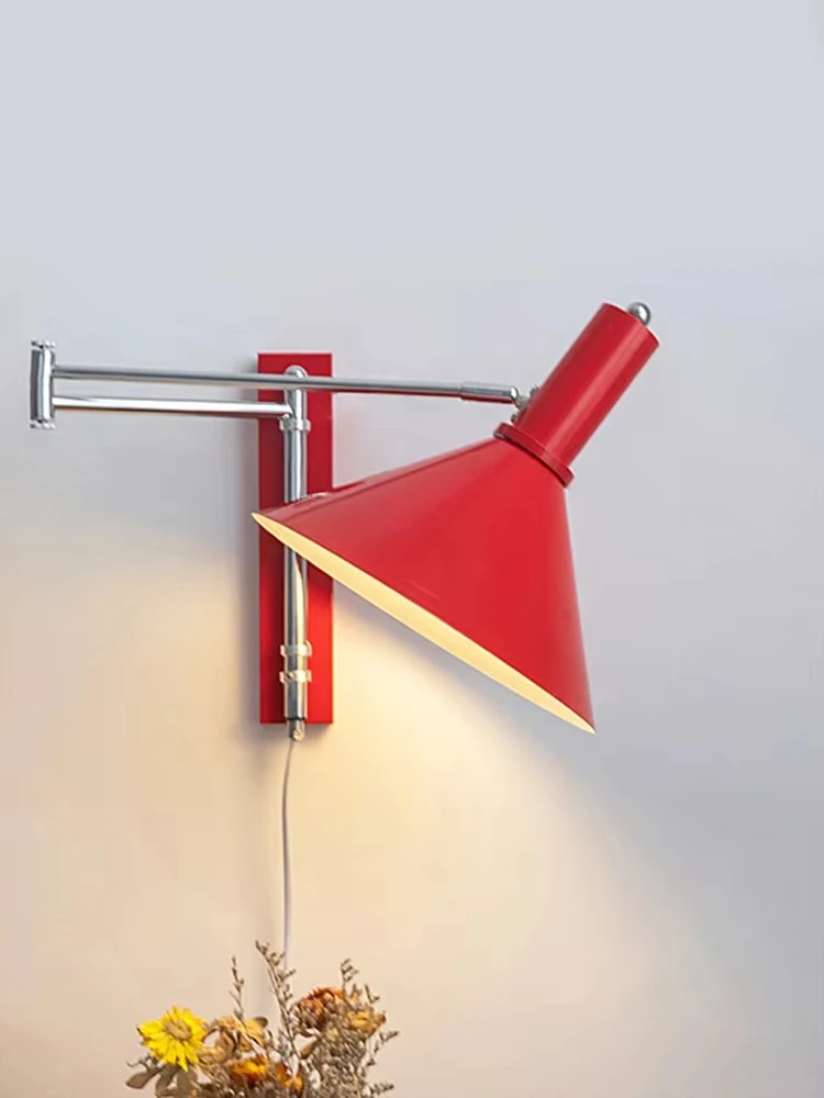 Retro Bedside Wall Reading Wiring Free Rotatable LED Wall Light Bauhaus Rocker Wall Lamp With Plug Foldable Bedroom Besides