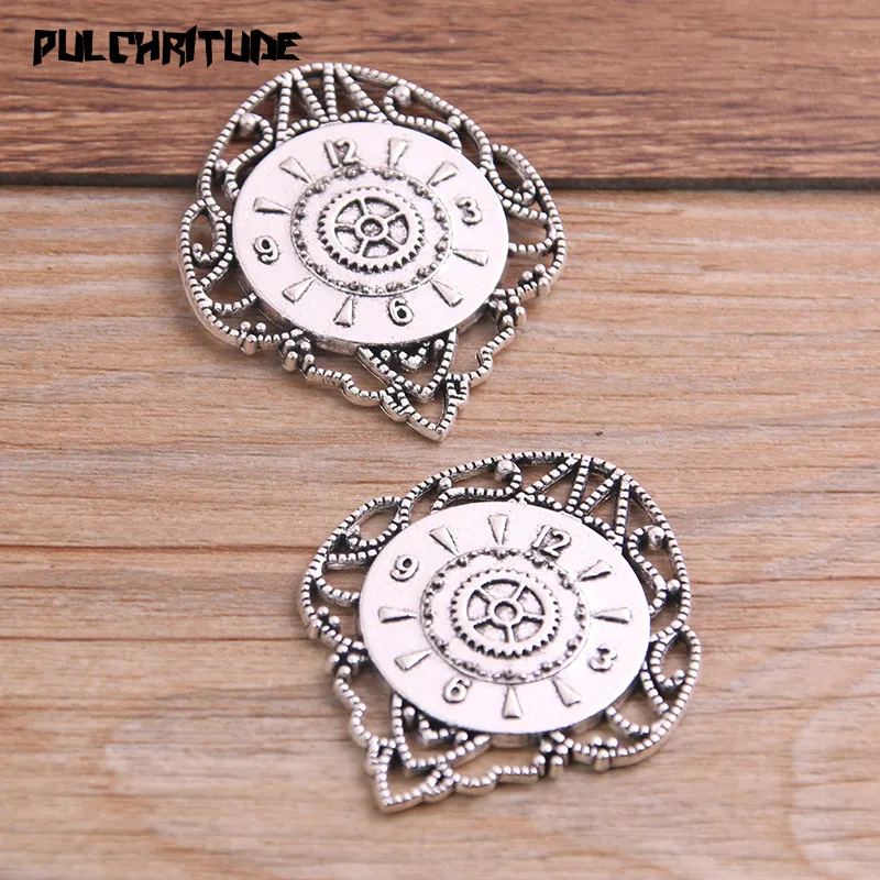2PCS 36*44mm Two Color Vintage Metal Zinc Alloy Big Clock Charms Fit Jewelry Pendant Charms Makings