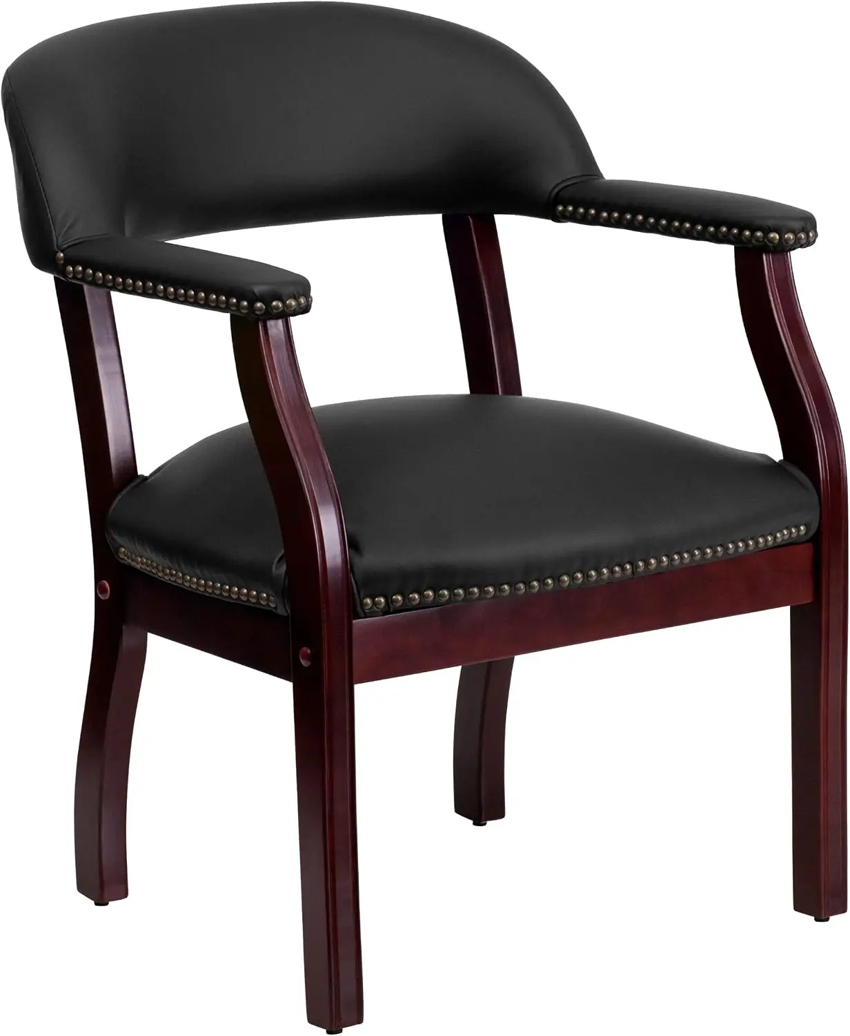 Black Faux Leather Conference Chair with Diamond Pattern and Decorative Nailhead Trim