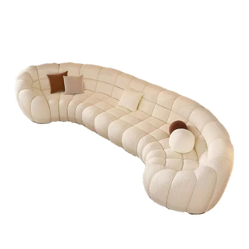 

Nordic style lamb wool fabric sofa small apartment sofa living room simple creative curved cream style sofa combination
