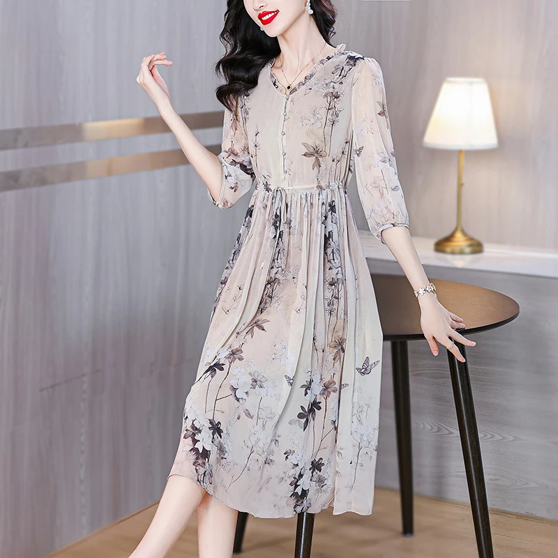 2024 Women Boho Beach Floral Silk Casual Vestidos Summer Korean Fashion Elegant Maxi Dress New Korean Luxury Dance Party Dress