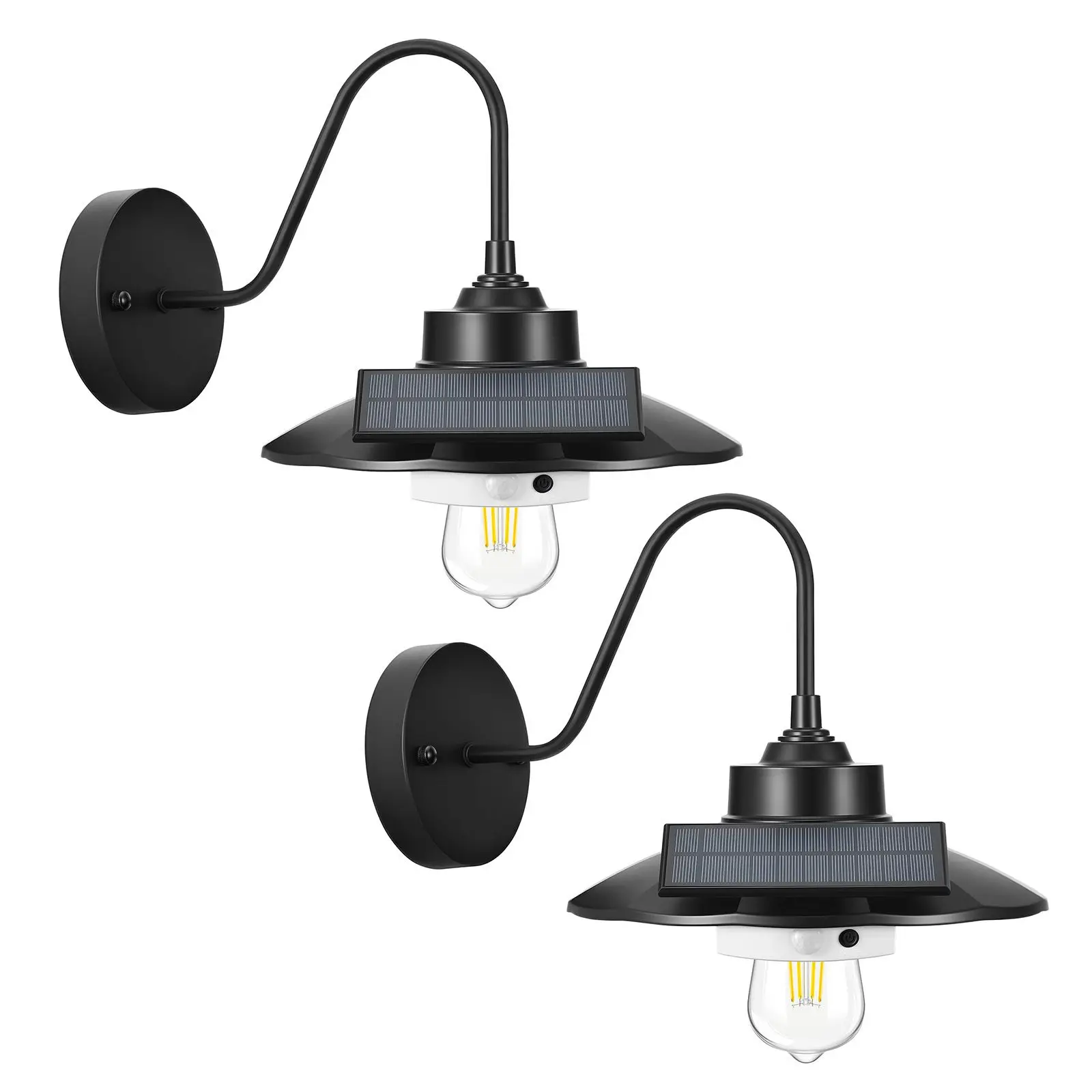 Solar Outdoor Barn Light, 3 Lighting Modes and Motion Sensor, 2-Pack Gooseneck Light Fixture, Farmhouse Wall Sconce, with E27 Bu
