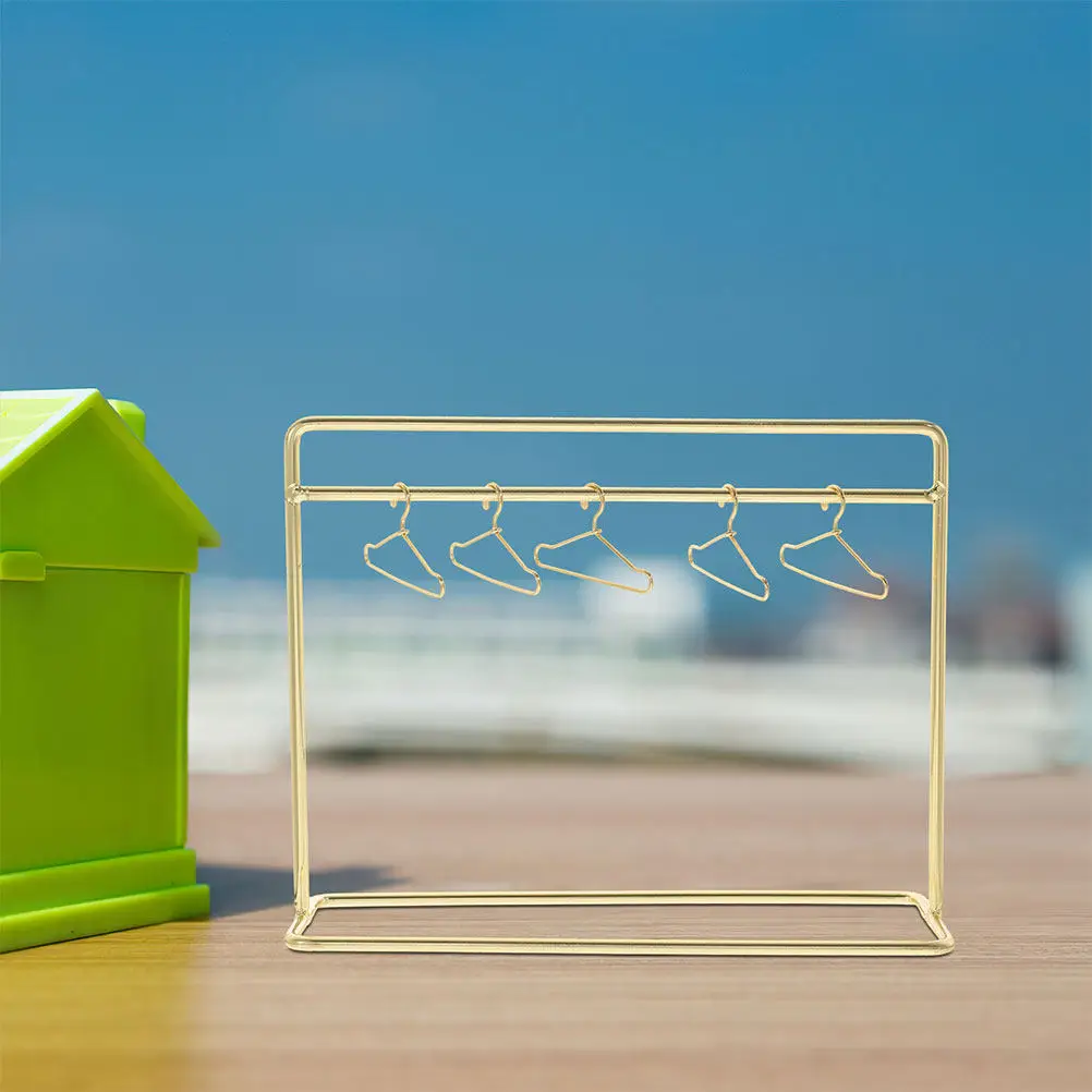 

2Pcs Miniature House Clothes Rack Iron Material Decorative Accessories for Display and Storage Clothes Rack