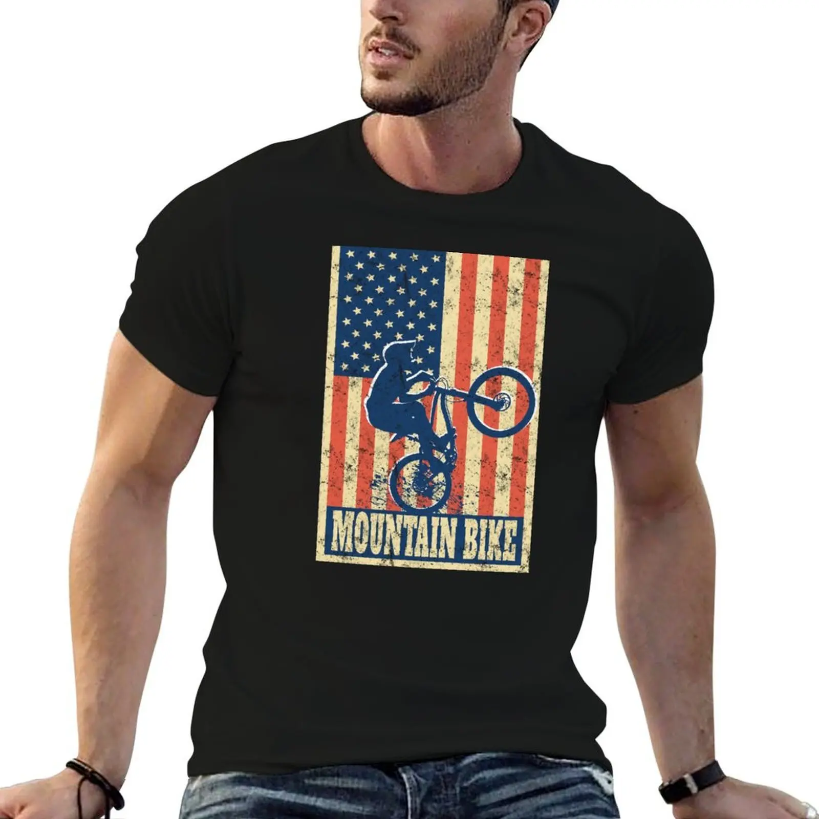 

t cotton t shirt Biking man casual graphic for shirt man shirts American man Mountain t T-Shirt Flag Biker
