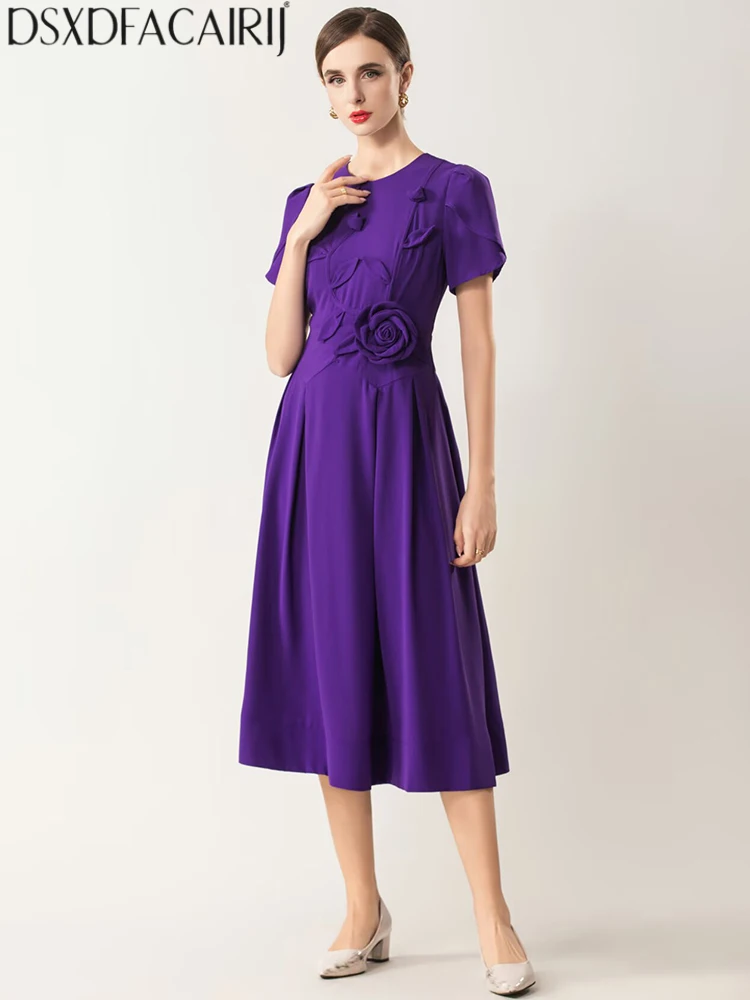 DSXDFACAIRIJ レディース ソリッド O ネック 半袖 アップリケ ハイストリート 春夏 スリム ファッション ドレス