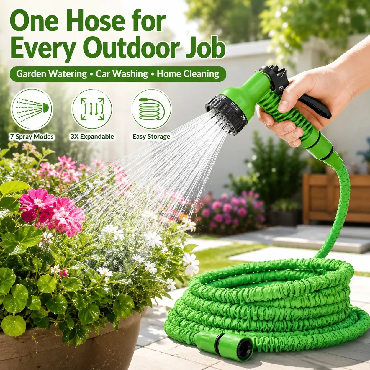 High Pressure Durable Retractable Magic Water Hose with Spray Nozzle Expandable Garden Hose for Car Washing Watering Plants Lawn Care Garden Irrigation Household Cleaning