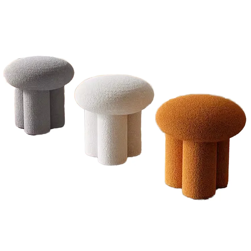 Modern Boucle Lamb Wool Fabric Small Mushroom Shaped Ottoman Stool Chair for Living Room Bedroom Sofa Corner
