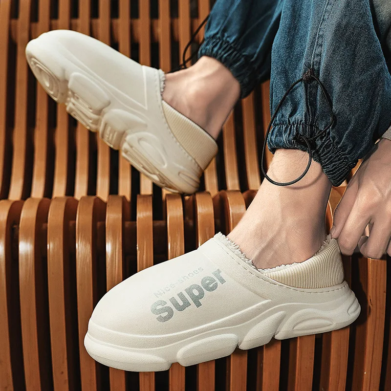 

Winter Cotton Slippers Plus Velvet Warm Casual Couples Shoes Comfortable Wear-resistant EVA Thickening Non-slip Cotton Shoes
