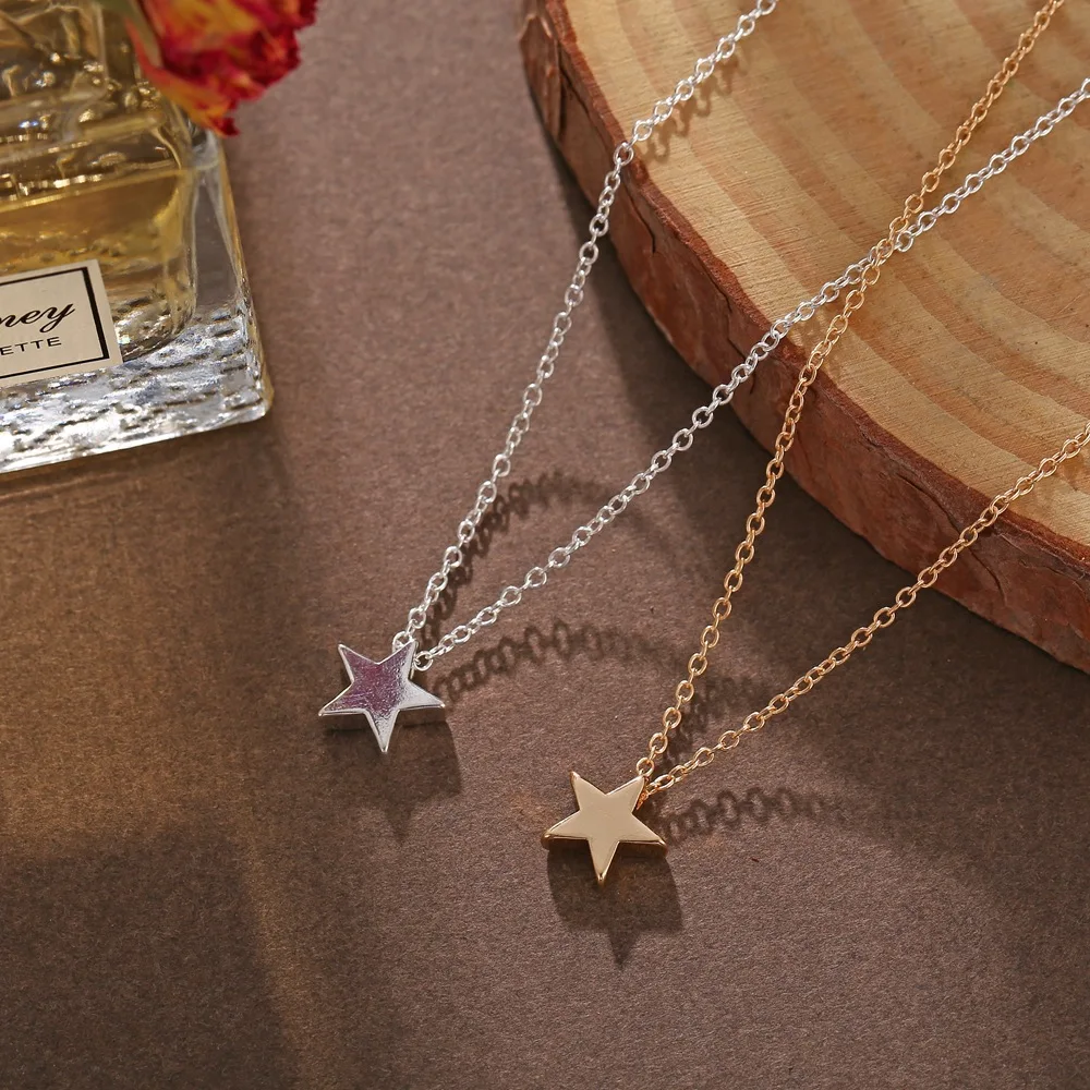 New Trendy Fashion 3 Layers Silver Gold Color Alloy Cute Star Bead Pendant Necklace for Women Fashion Jewelry Dropship