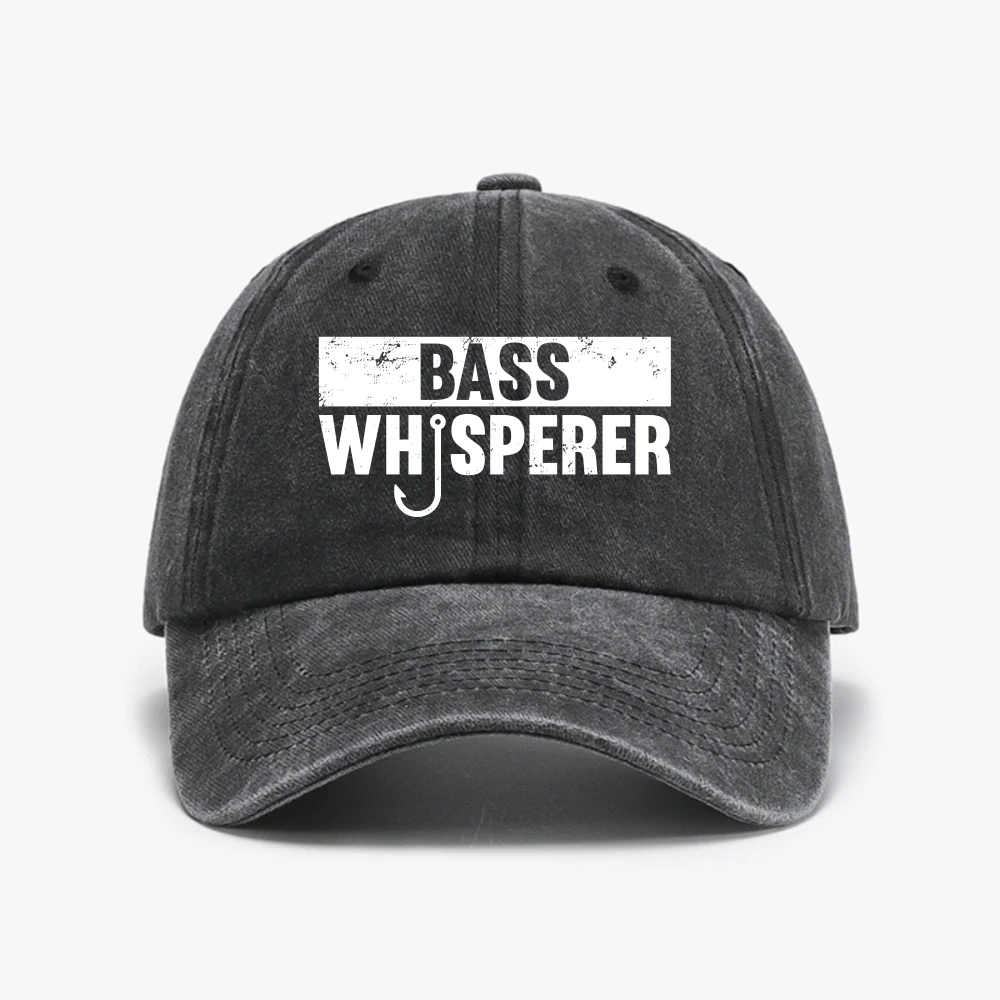 Bass Whisperer Fishing baseball cap Men and women outdoor casual hip-hop Summer sunshade breathable Washed cowboy hat
