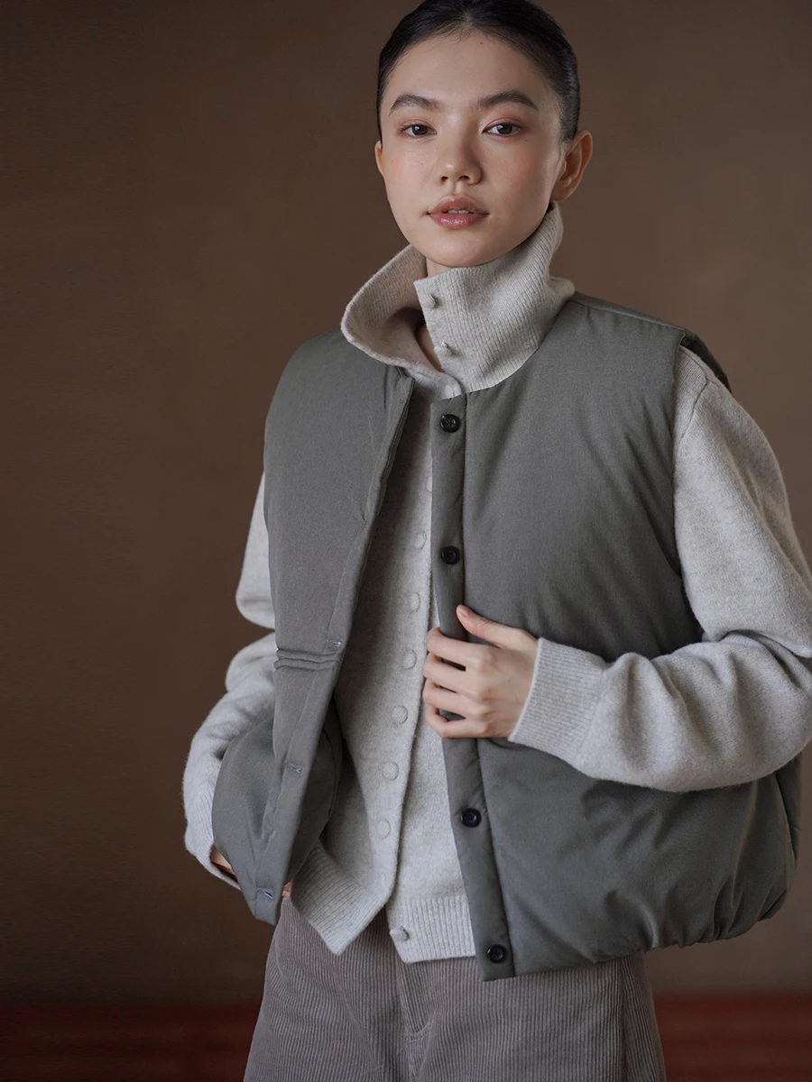 

Теплый хлопковый жилет для женщин, повседневный, с круглым вырезом, свободного кроя, для многослойных образов, для поездок на работу, из полиэфирного волокна