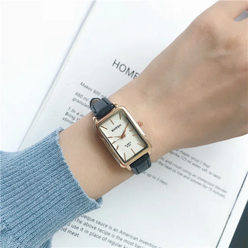 Elegant Simple Rectangle Ladies Watch Brown Quartz Clock Women\'s Fashion Casual Retro Leather Watches Female Wristwatches