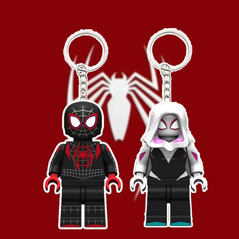 Marvel Spiderman Gwen Venom Peripheral Movies Children\'s Cartoon Building Blocks Assembled Toy Ornament Keychain Pendant Gift