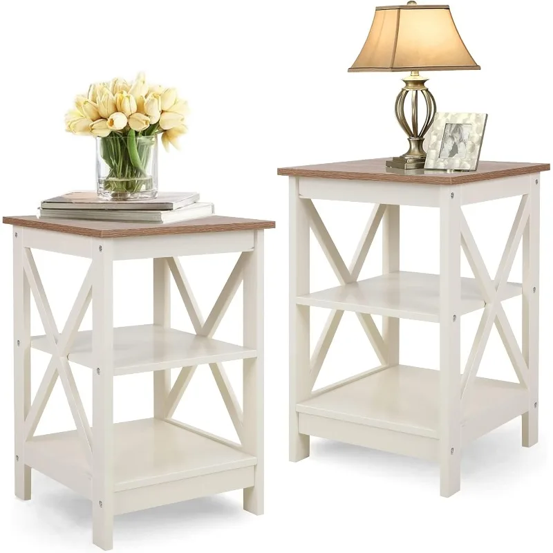 End Table Living Room Set of 2 - Side Table for Small Spaces Farmhouse Bedside Table