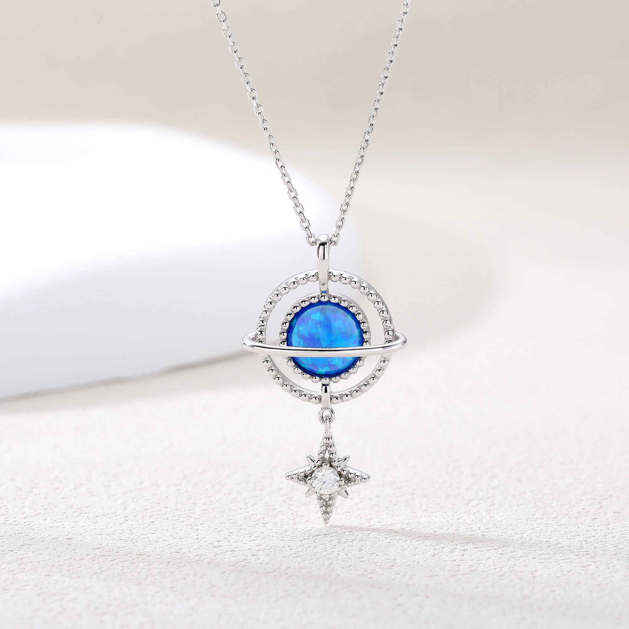 

Star Trails To the Moon Synthetic Opal S925 Silver Necklace For Women Jewelry Gift And Daily Wear