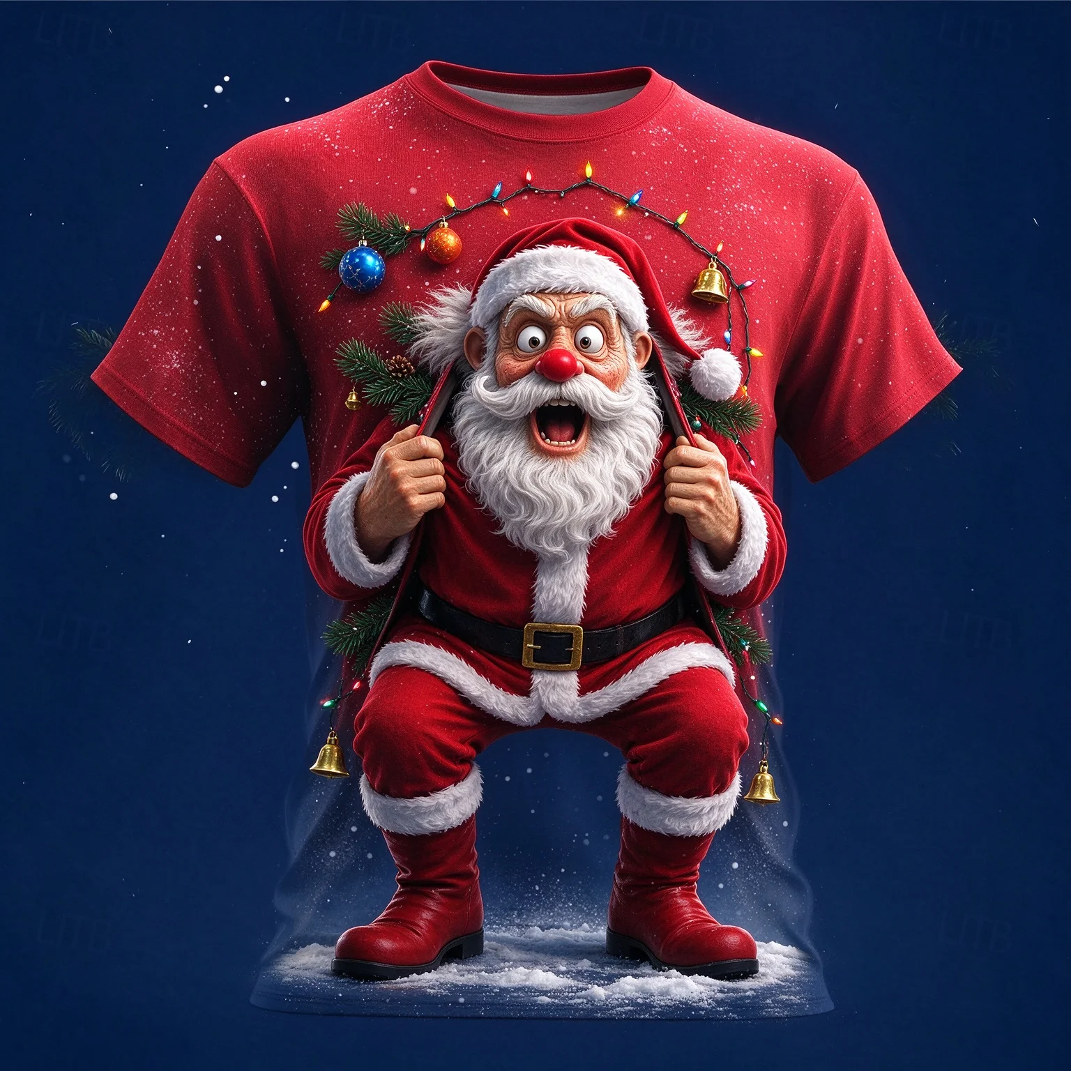 Hot Christmas Santa Claus 3D Costume T-Shirt For Men Fashion Optical Illusion Design Novelty Holiday Party Outfit Xmas Gathering