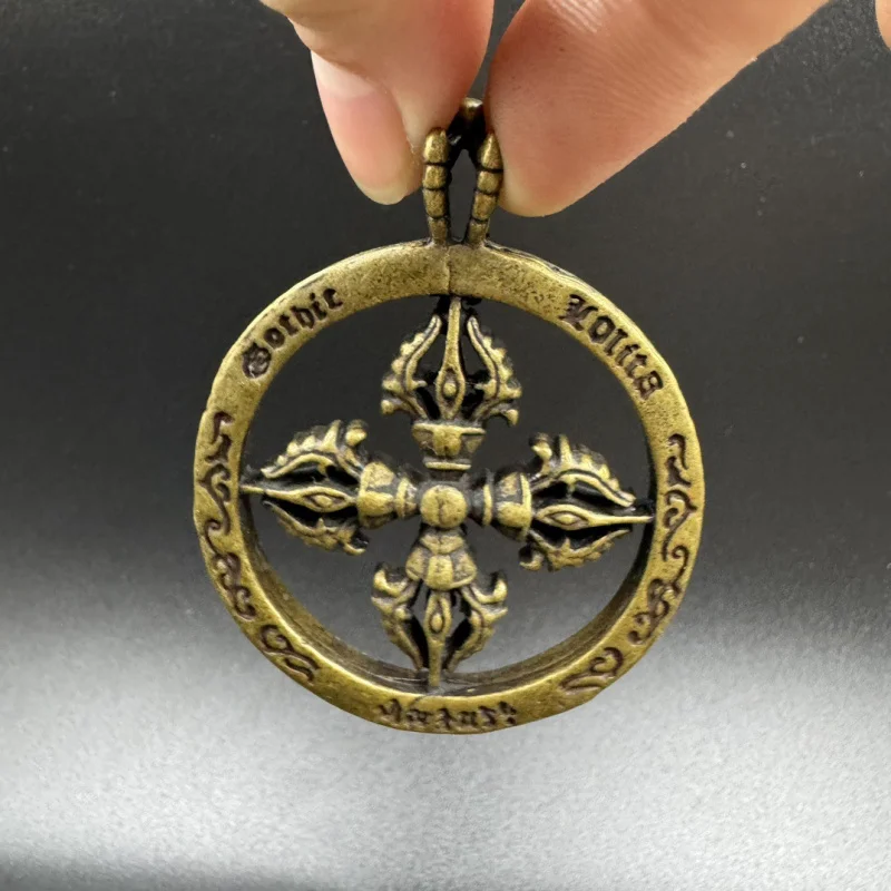 Pure Brass round Cross Monster Subduing Club Pendant Religious Dharma-Vessel Monster Subduing Club Hand Pieces Crafts Old Bronze