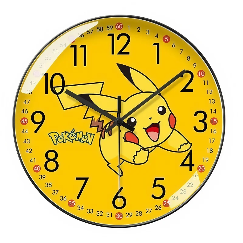 Pokemon Cartoon Pikachu Cute Wall Clock Elf Fashion Wall-Mounted Quartz Clock Silent Early Education Radio Clock Automatic Time