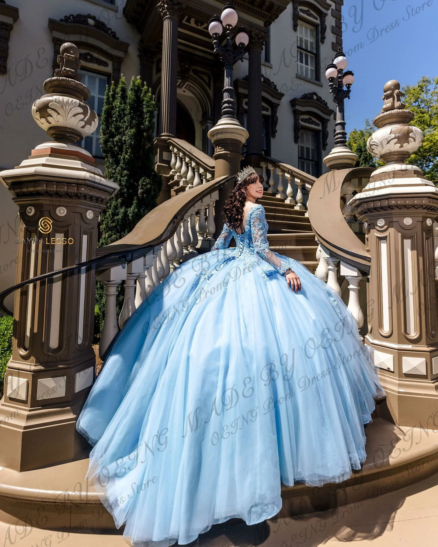 OEING Sky Blue Prom Dress Quinceanera Dresse Elegant Off The Shoulder Appliques Vestidos De 15 Quinceañera Princess Party Gowns