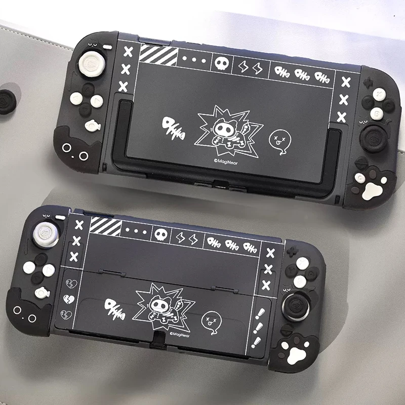 

Cool Black Hard PC Protective Case and JoyCon Cover for Nintendo Switch 2 for Switch OLED with 1Pair Customized Thumb Grips