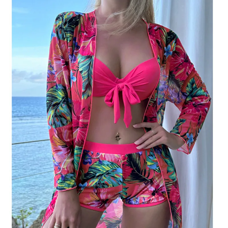 New Swimsuits Print Tankini Sets Female Swimwear Push Up For Beach Wear Three-Piece Bathing Suits Pool Women Swimming Suit 2024