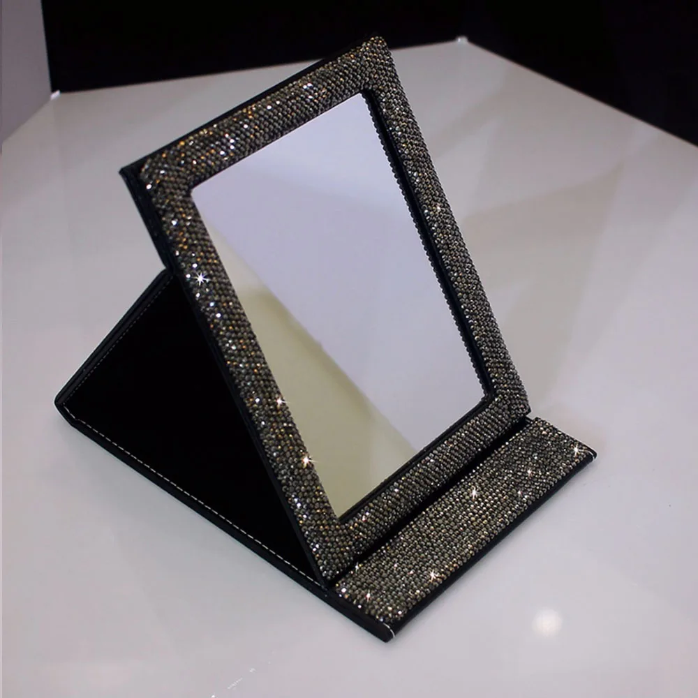 Handmade Mirror Rhinestone Bling Car Decor Dressing Table Decorative Small Kawaii Makeup Portable Mirror Rhinestone