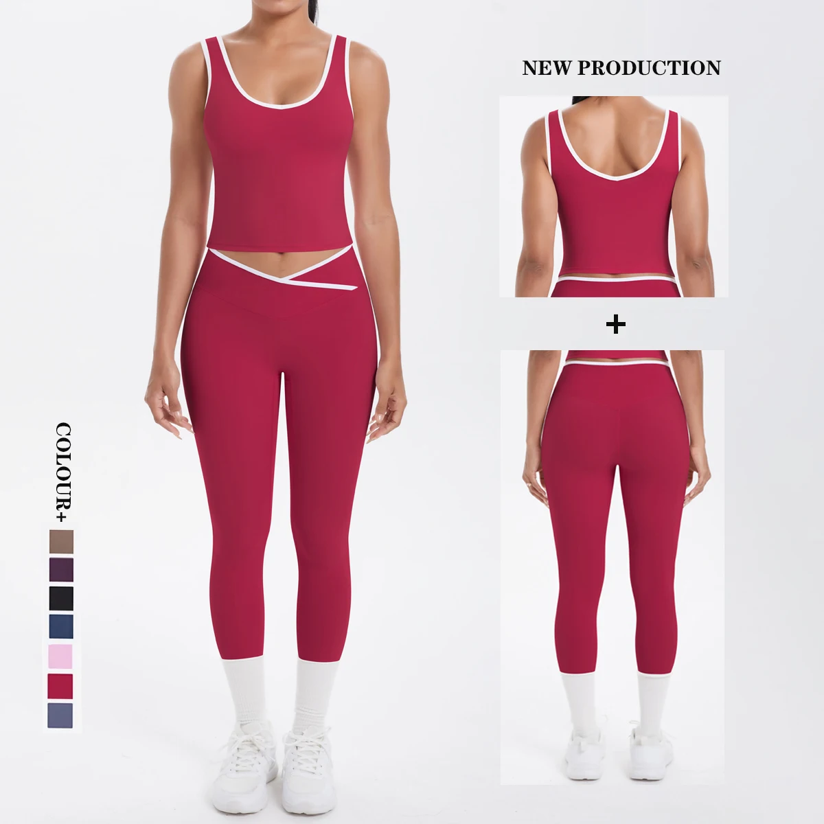 2PCS Women Sport Yoga Suit Training Sleeveless Sport Gym Tops Tummy Control Slimming Booty Leggings Yoga Suit Sports