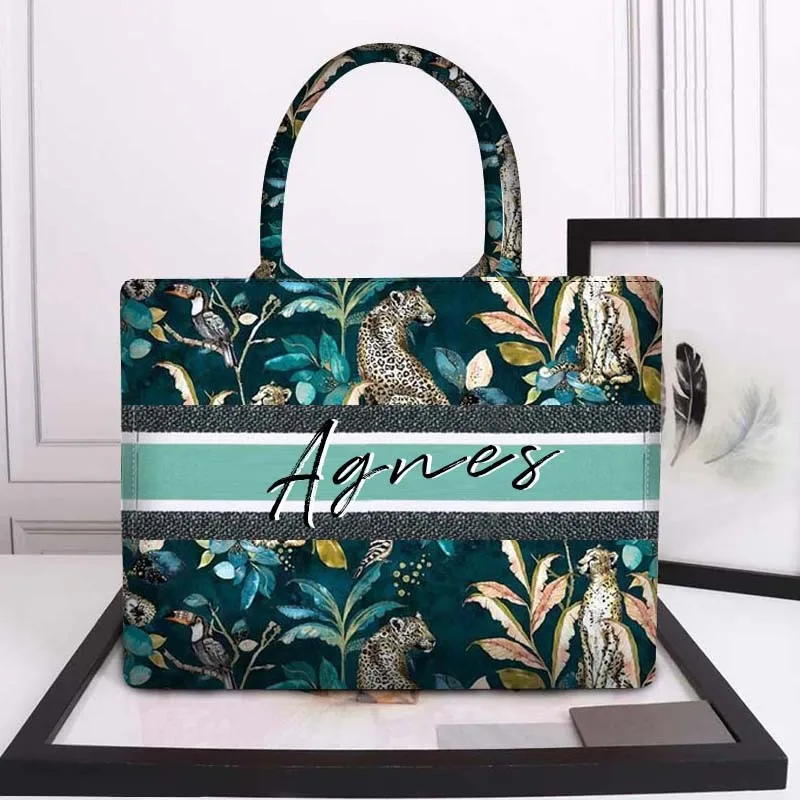 Bolsa de viaje de lona para mujer, bolso de mano informal con estampado de escritura a mano, gran capacidad, para ir de compras y de trabajo, para