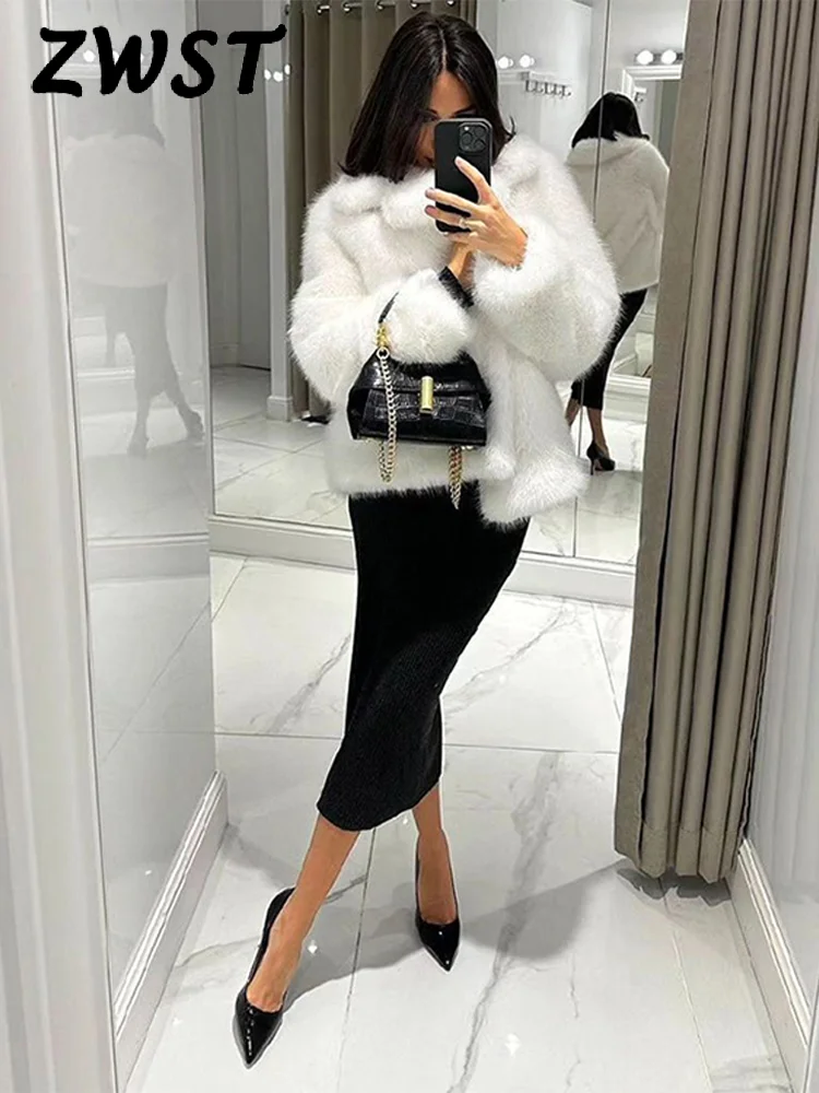 Moda Krótka kurtka damska ze sztucznego futra z pełnym rękawem Ciepły kardigan damski 2024 Jesień Zima Luźny elegancki płaszcz damski z klapami