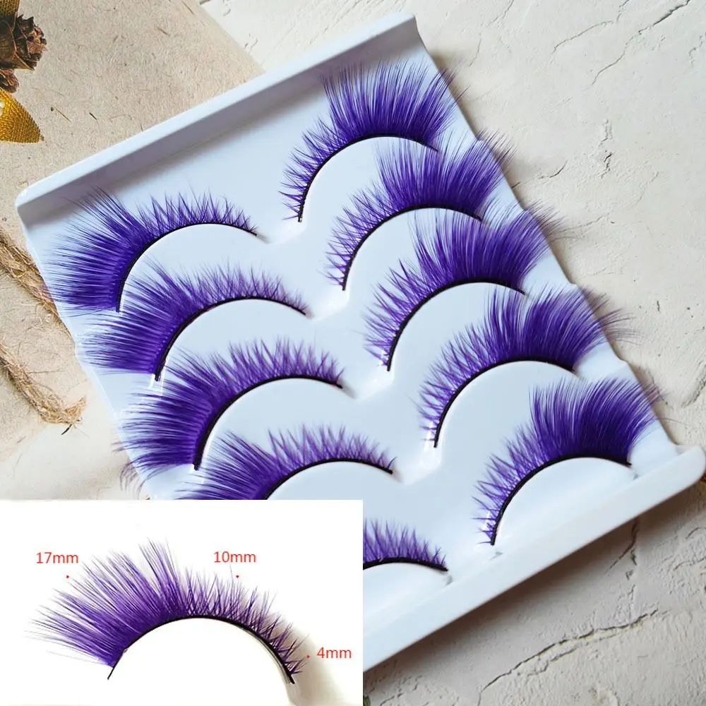 5Pairs Green Blue Dramatic Look Colored Lashes Cosplay Party Masquerade Colorful False Eyelashes Soft Fluffy Eyelash Extension