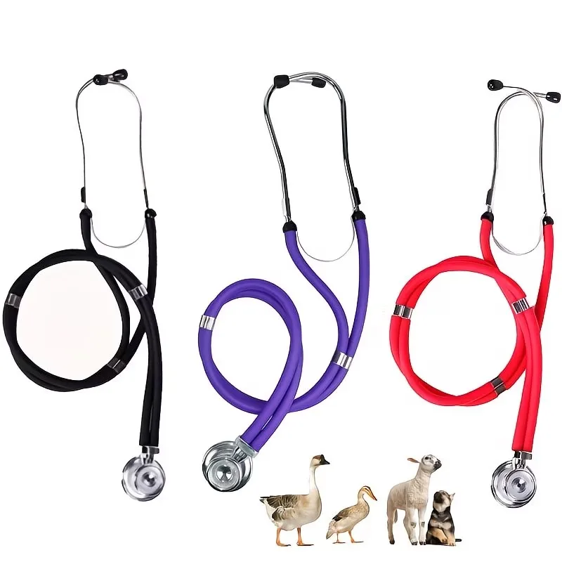 Livestock Stethoscope Double-Headed, Purple/Red/Black Colors Available, Alloy Stethoscope, Metal Multifunctional Stethoscope, Suitable for Use with Various Livestock over 6 Months of Age