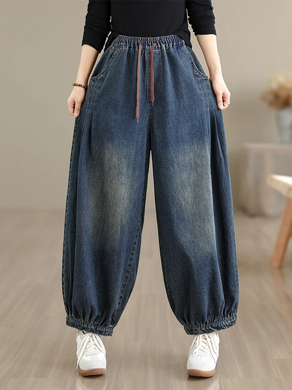 

Женские повседневные джинсовые брюки Харлан с эластичной резинкой на талии, свободные брюки, весна-осень, хлопок, 00% женские джинсы премиум-класса