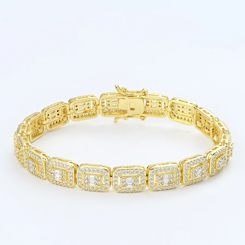 New trend brass cubic Zirconia tennis chain bracelet Baguette Zircon square cuff bracelet Hip Hop men women party gift