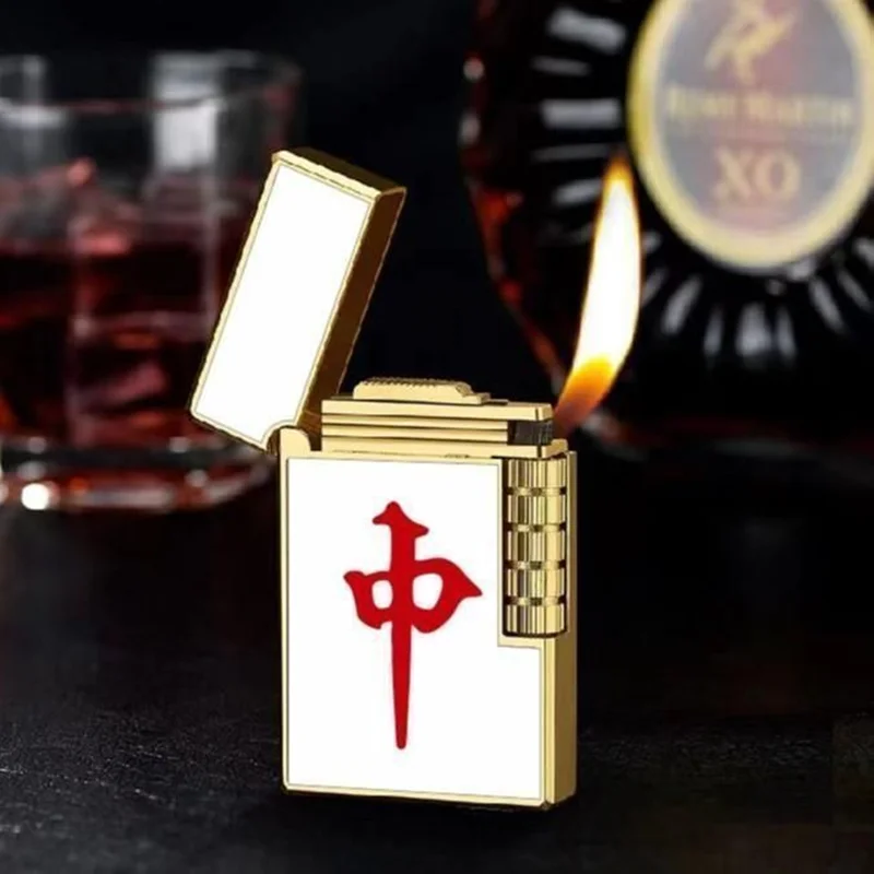 2026 New metal mahjong shaped lighter with sliding grinding wheel, open flame lighter, butane inflatable cigarette accessories