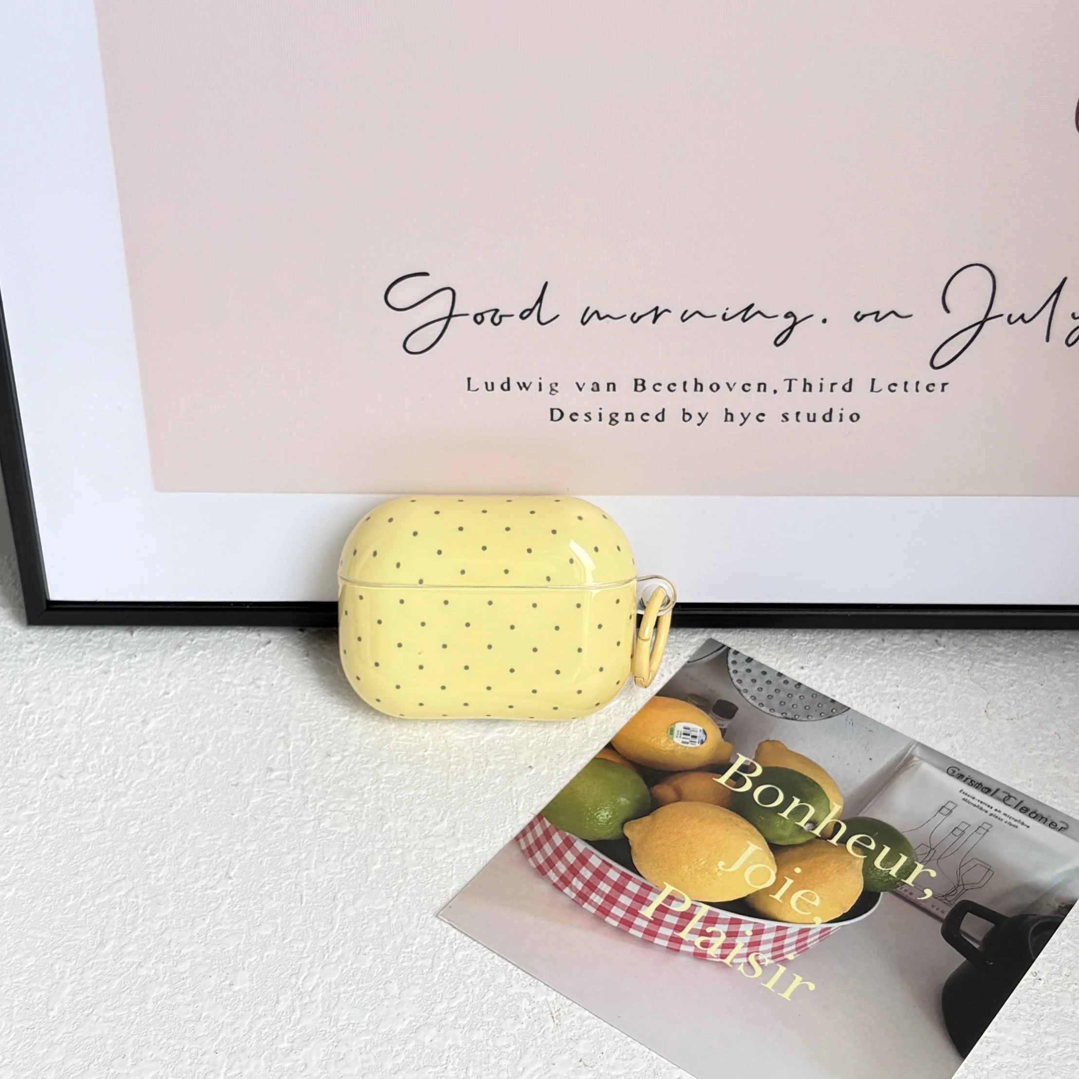 Simple Adorable Macaron-Colored Yellow Pink Wave Point Glossy Protective Earphone Case Cover For AirPods 1 2 3 4 5 Pro Pro2 Pro3