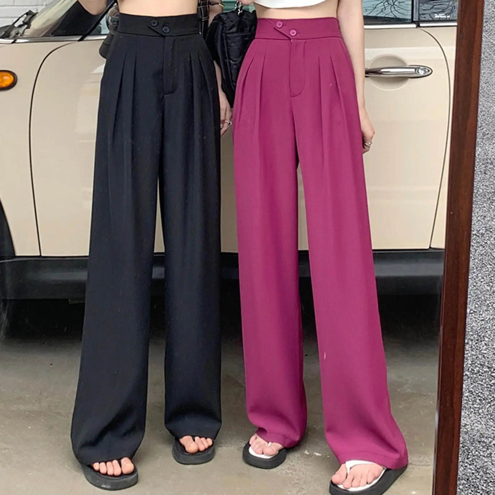 Womens Wide Leg Pants Straight Leg High Waisted Office Loose Long Pants
