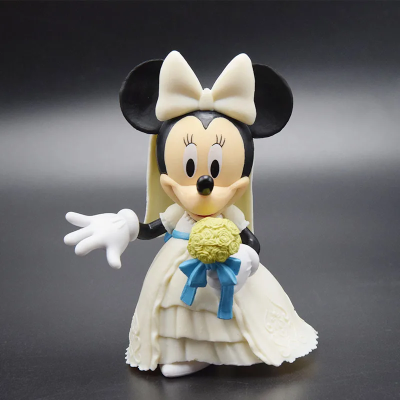 Disney 12cm Mickey Minnie Mouse Wedding Dress Model Dolls Kawaii Figurine Party Cake Diy Decorations Desk Ornament Wedding Gift