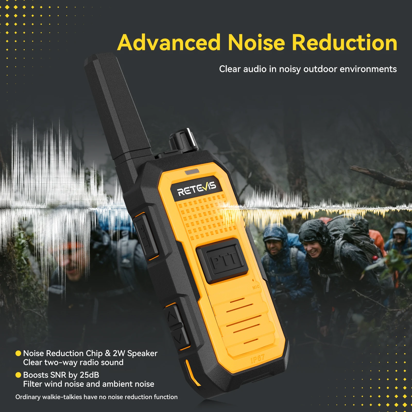 Retevis RB48A/RB648A IP67 Waterproof Walkie Talkie Noise Reduction FastCharging Two Way Radio Floating Dual PTT Design Camping