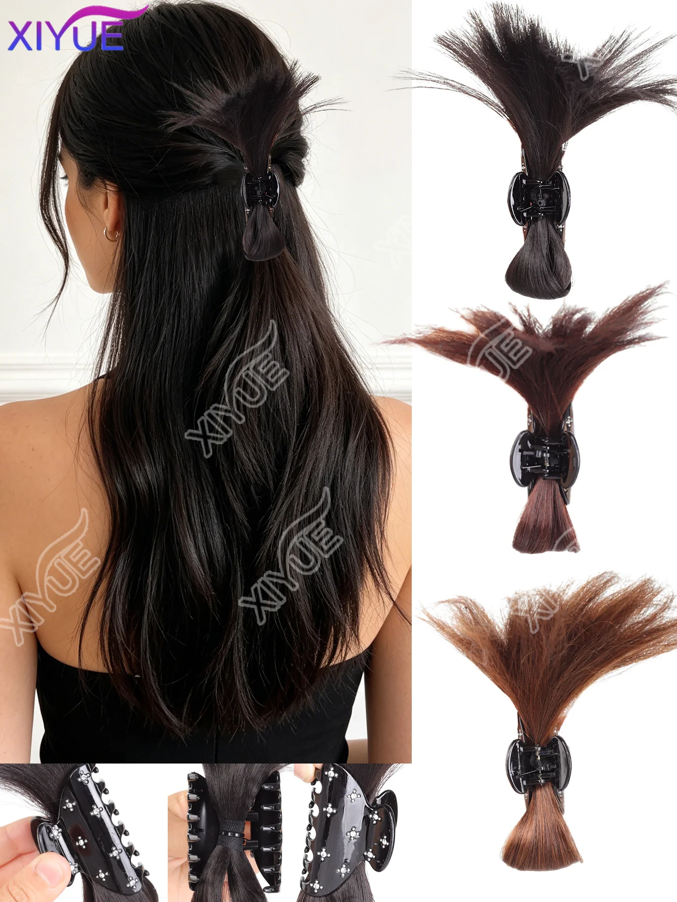 

XIYUE Synthetic Women Half-tie Hair Claw Feather Shuttlecock Head Crushed diamond hair claw half-up hairstyle Wig