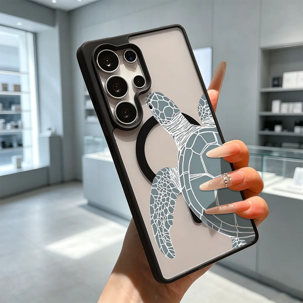 Gray Sea Turtle Anti-Yellow Magnetic Transparent Case For Samsung Galaxy S26 S25 S24 S23 S22 Ultra FE A17 A37 A57 Cover