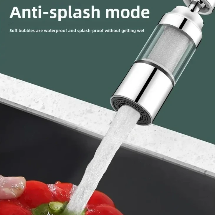 

360 ° Поворотный смеситель, распылительная головка, аэратор для кухонного крана, вращающийся удлинитель для ванной комнаты, насадка-фильтр, два режима, экономия воды