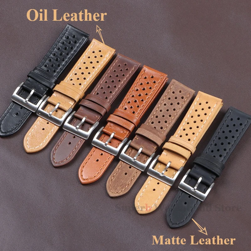 빈티지 정품 가죽 스트랩 남성 여성 18mm 20mm 22mm 유니버설 소 가죽 시계 밴드 통기성 팔찌 스포츠 손목 벨트 액세서리