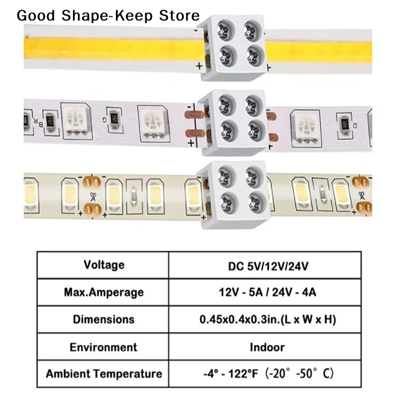 3/5/8/10Pcs LED Strip Connector 2Pin 8mm 5/12/24V Versatile LED Light Solderless Connector Adapter For 22/20/18/16AWG Solid Wire