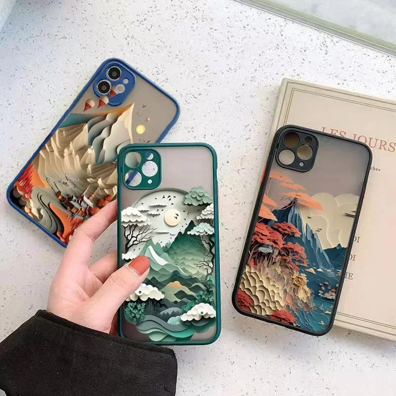 Landscape Hard Matte Phone Case For iPhone 16 15 14 13 12 11 Pro Max Mini 7 8 Plus SE Creative Mountains Rivers Shockproof Cover