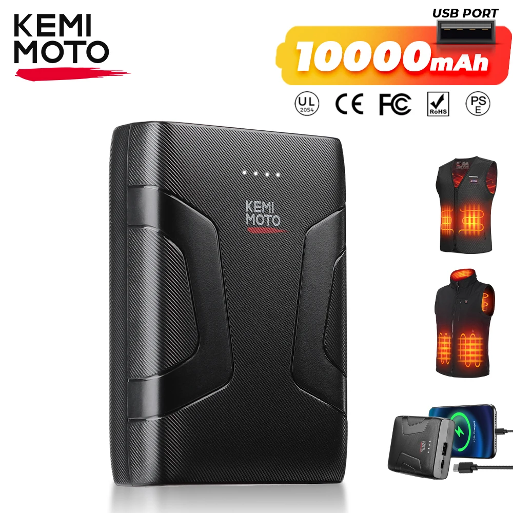 Power Bank 5V 10000mAh con Batteria Certificata CE, USB Type-C, Compatto, Portatile, Ricarica Rapida per Gilet Riscaldato, Giacca, Telefono Cellulare, Lunga Durata, Accessori per Attrezzature di