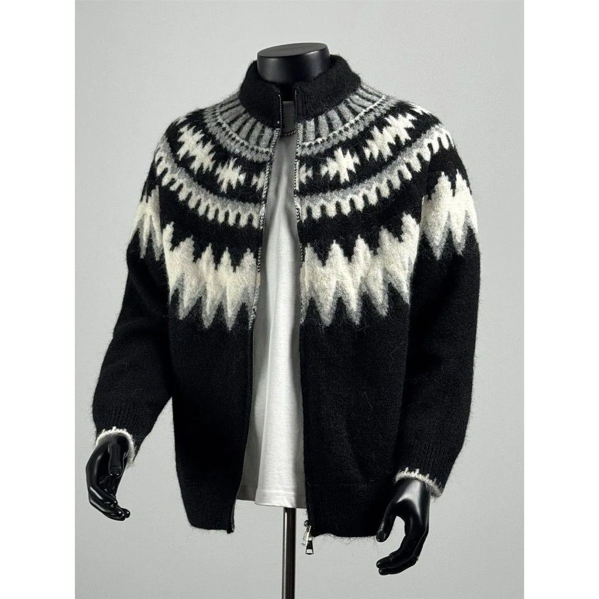 

Мужской утепленный кардиган оверсайз в американском ретро-стиле, V-образный вырез, вязаный, универсальный, повседневный, из полиэфирного волокна