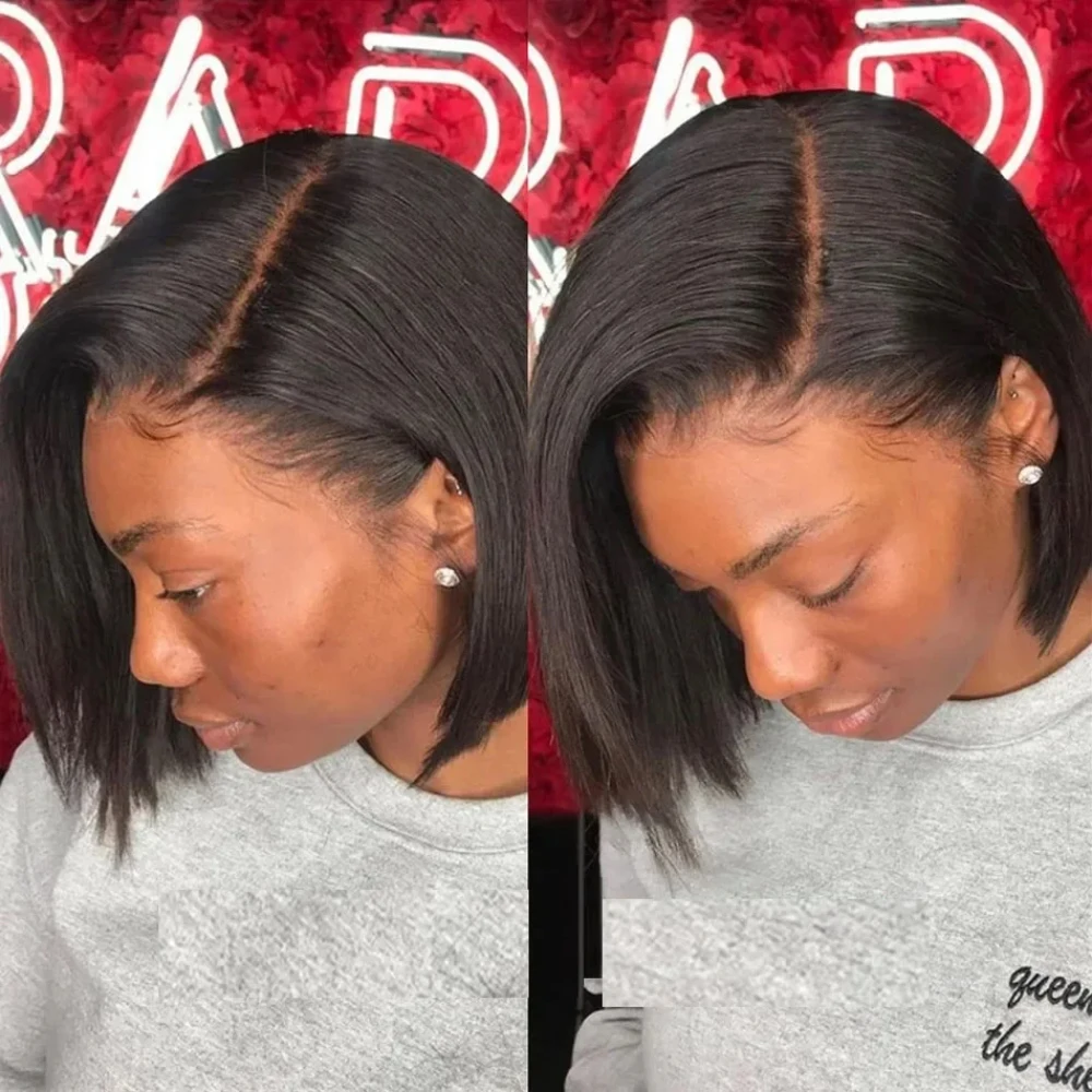 Парики из натуральных волос, бесклеевые, 100, прямые, 13x6, короткий боб, полукружевной передний парик, HD, фронтальная плетеная, черная, бразильская одежда и выход