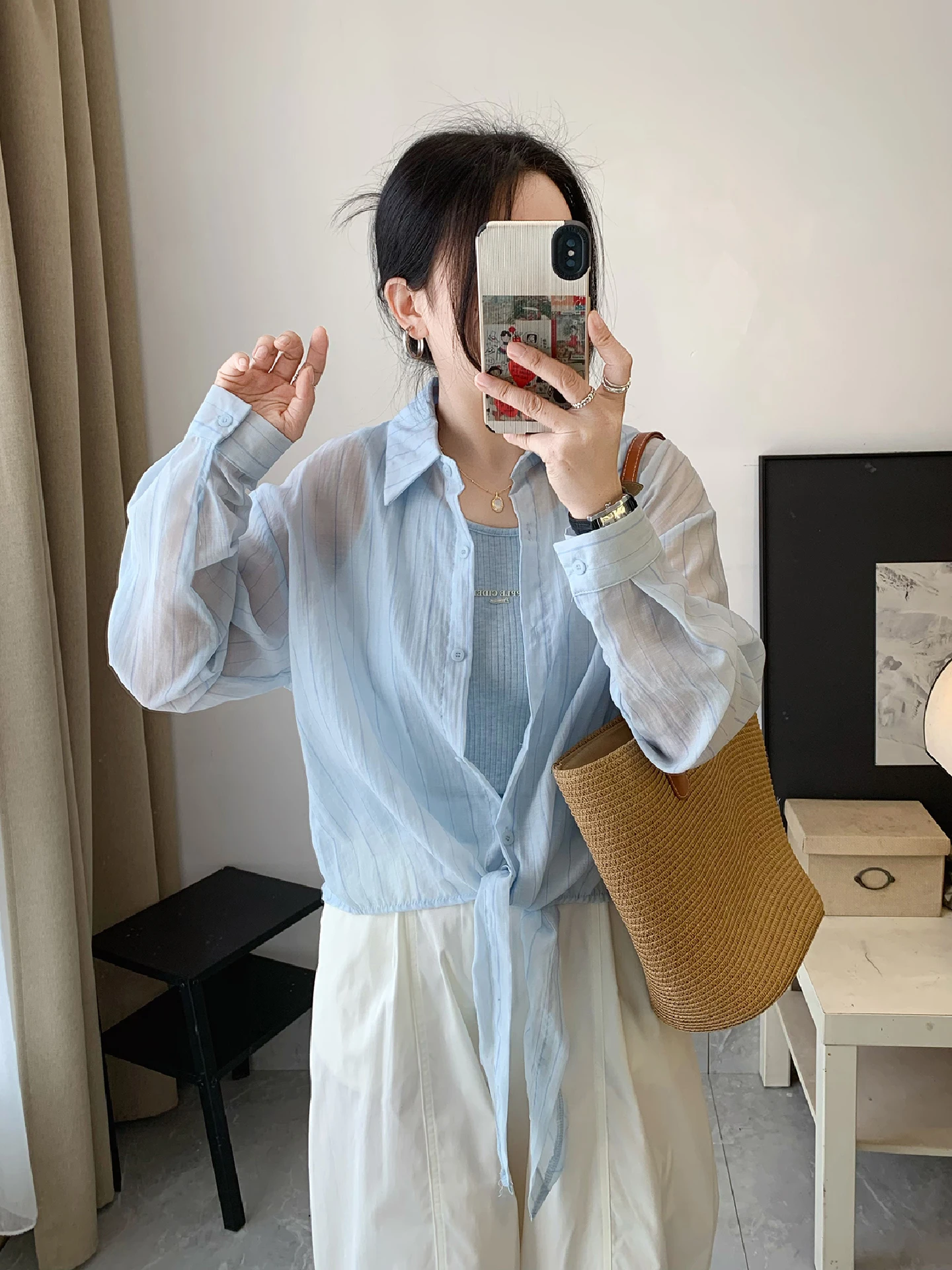 

Silver Home Women's Short Sleeve Shirt Set Casual Style Polyester Fiber Anti-UV Design Unique Vest Two-Piece Suit Summer New