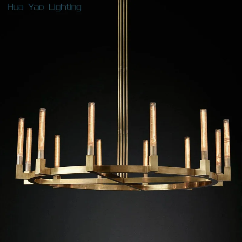 

American Retro E14 LED Black Gold Chrome Chandelier Lighting Lustre Hanging Lamps Suspension Luminaire Lampen For Living Room